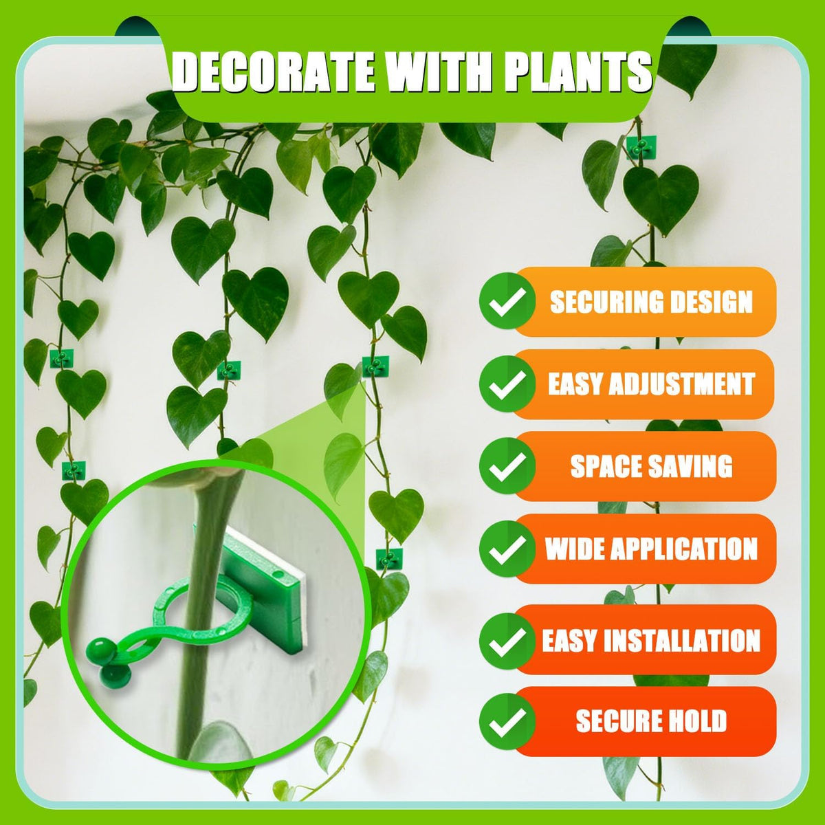 100Pcs Wall Plant Climbing Fixer Clips for Wall Vines Traction Fixing,Green