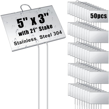 Landhoow 12 Pcs Large Plant Marker, 6'' X 8'' with 13'' Stake, Silver