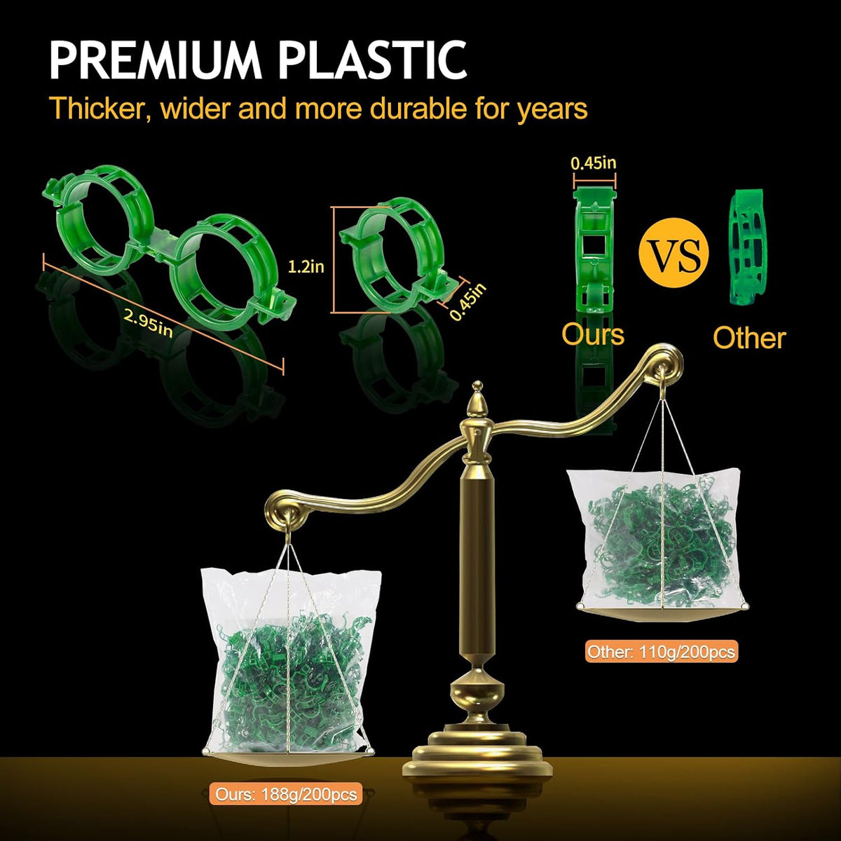 Secured Plant Support Clips - Heavy Duty Tomato Clips for String Trellis 200Pcs, Grape Vine Grid Clamp for Garden Netting Climbing Plants, Fixing Stem and Vine (Green)