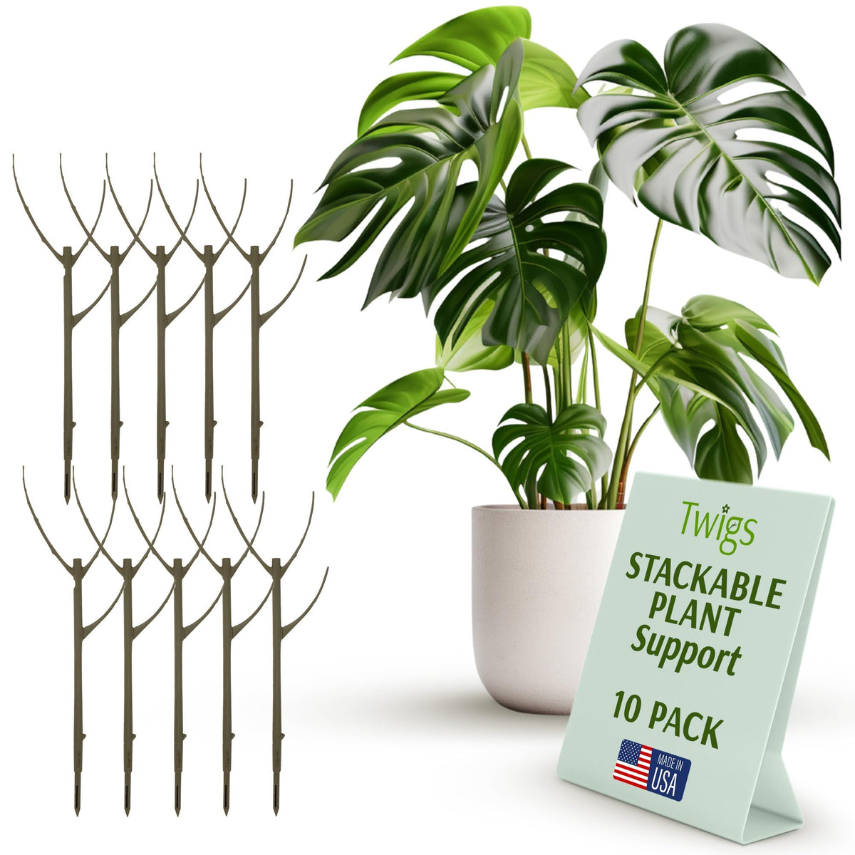 Stackable Monstera Plant Support Stakes, Monstera Dark Green, 5-Pack, 17" L