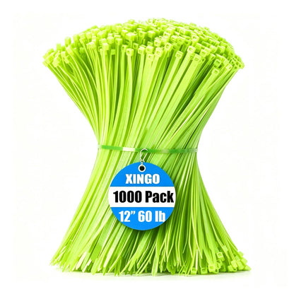 XINGO 1000 PCS Garden Green Zip Ties 8 Inch, 60 LBS Tensile Strength, Self-Locking Nylon Plastic Nylon PA66 Wire Ties for Indoor and Outdoor Use