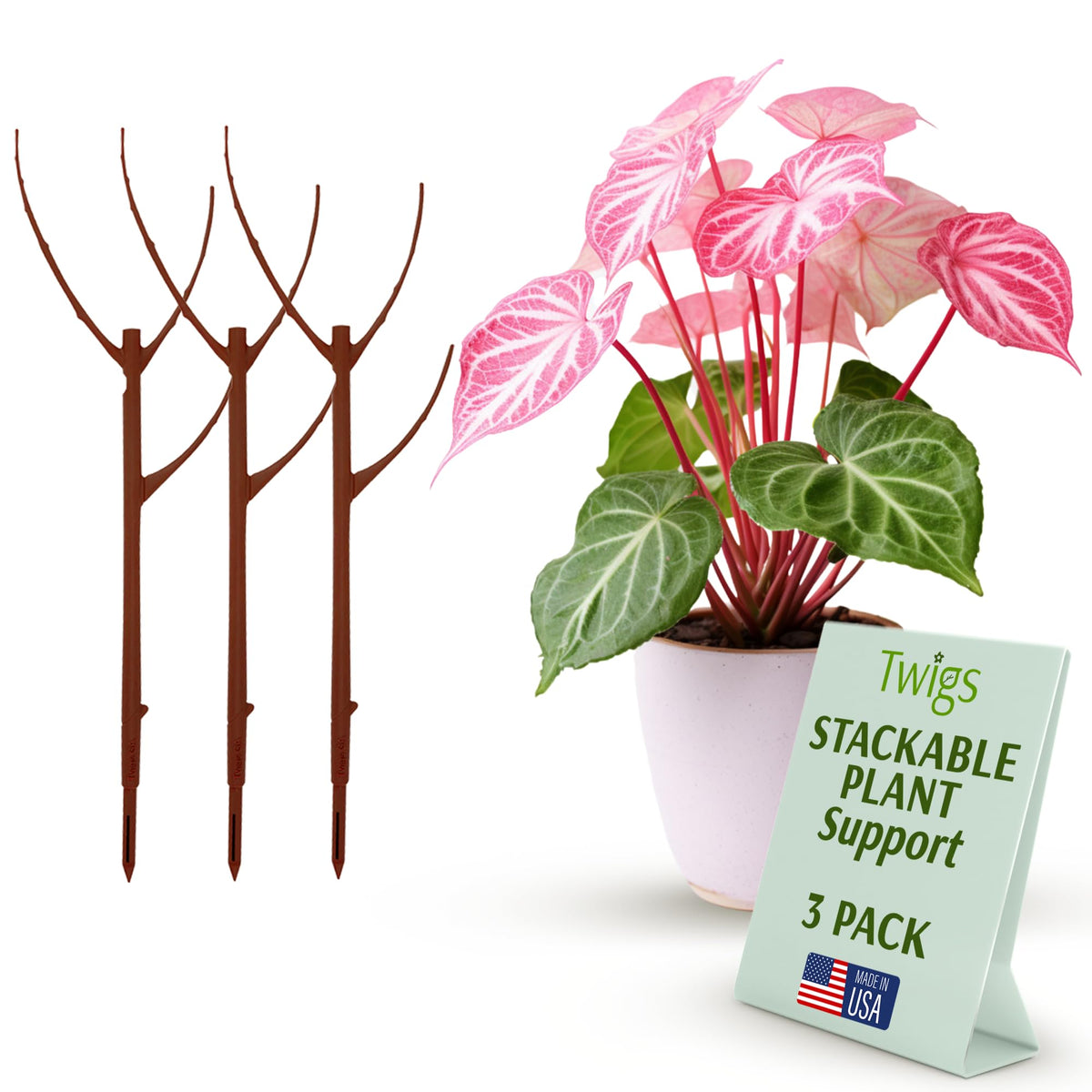 Stackable Monstera Plant Support Stakes, Monstera Dark Green, 5-Pack, 17" L