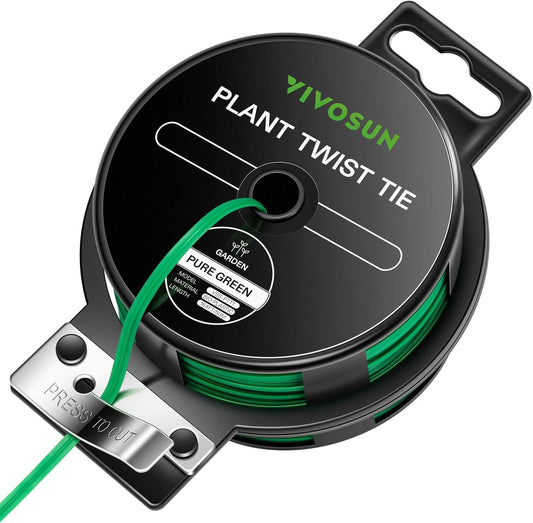VIVOSUN Twist Ties, 164 ft (50m) PE-Coated Green Plant Ties with Cutter, Reusable & Flexible Tomate Ties for Plant Support, Indoor Outdoor Gardening, Cable Management, Home Office Organization