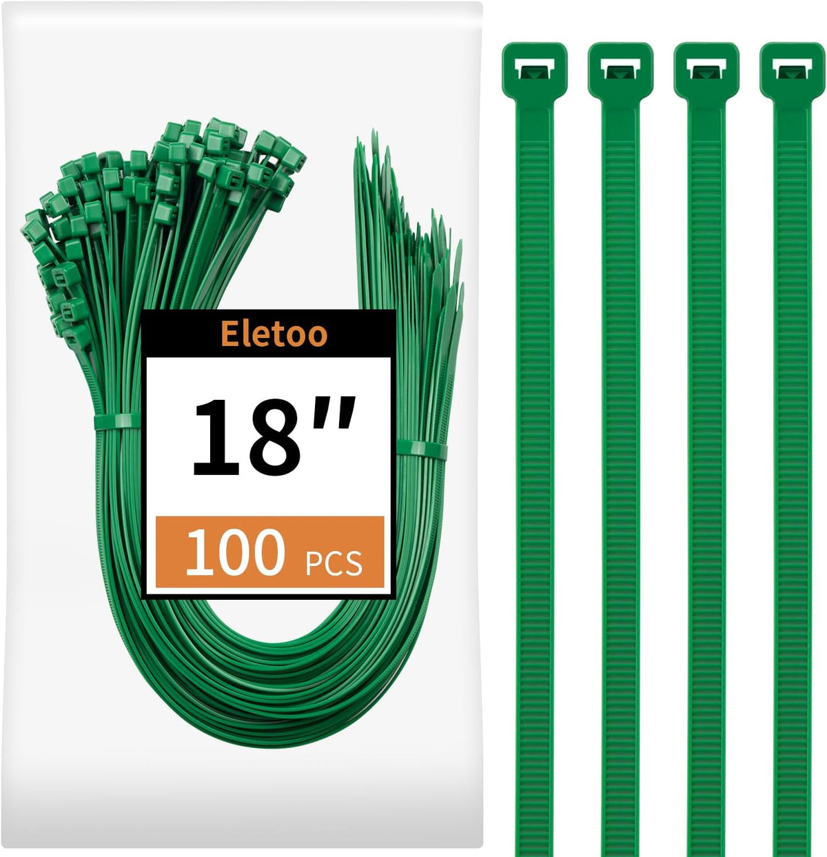 18 inch Green Zip Ties Heavy Duty 100 Pack Long Cable Ties 75 LBS
