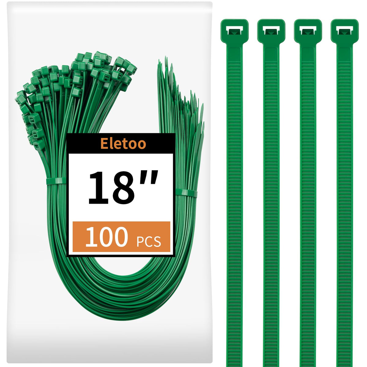 18 inch Green Zip Ties Heavy Duty 100 Pack Long Cable Ties 75 LBS