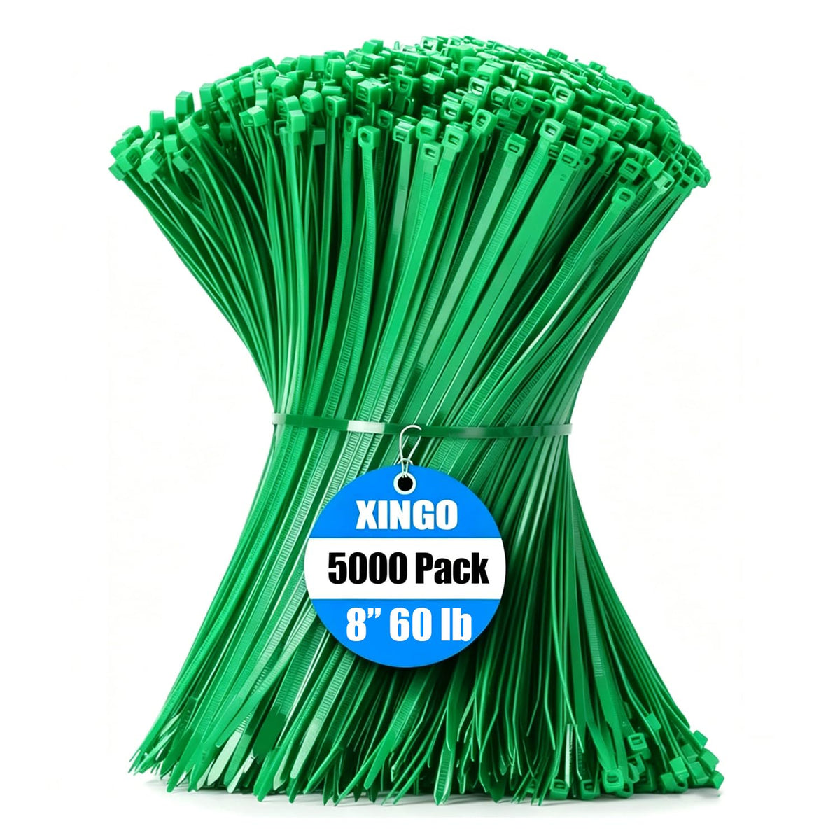 XINGO 1000 PCS Garden Green Zip Ties 8 Inch, 60 LBS Tensile Strength, Self-Locking Nylon Plastic Nylon PA66 Wire Ties for Indoor and Outdoor Use