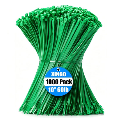 XINGO 1000 PCS Garden Green Zip Ties 8 Inch, 60 LBS Tensile Strength, Self-Locking Nylon Plastic Nylon PA66 Wire Ties for Indoor and Outdoor Use