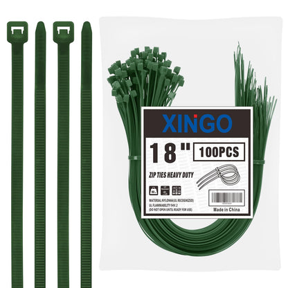 XINGO 24 inch Garden Green Zip Ties Heavy Duty (100 Pack), 60lb Tensile Strength, UV Resistant Cable Ties for indoor and outdoor use