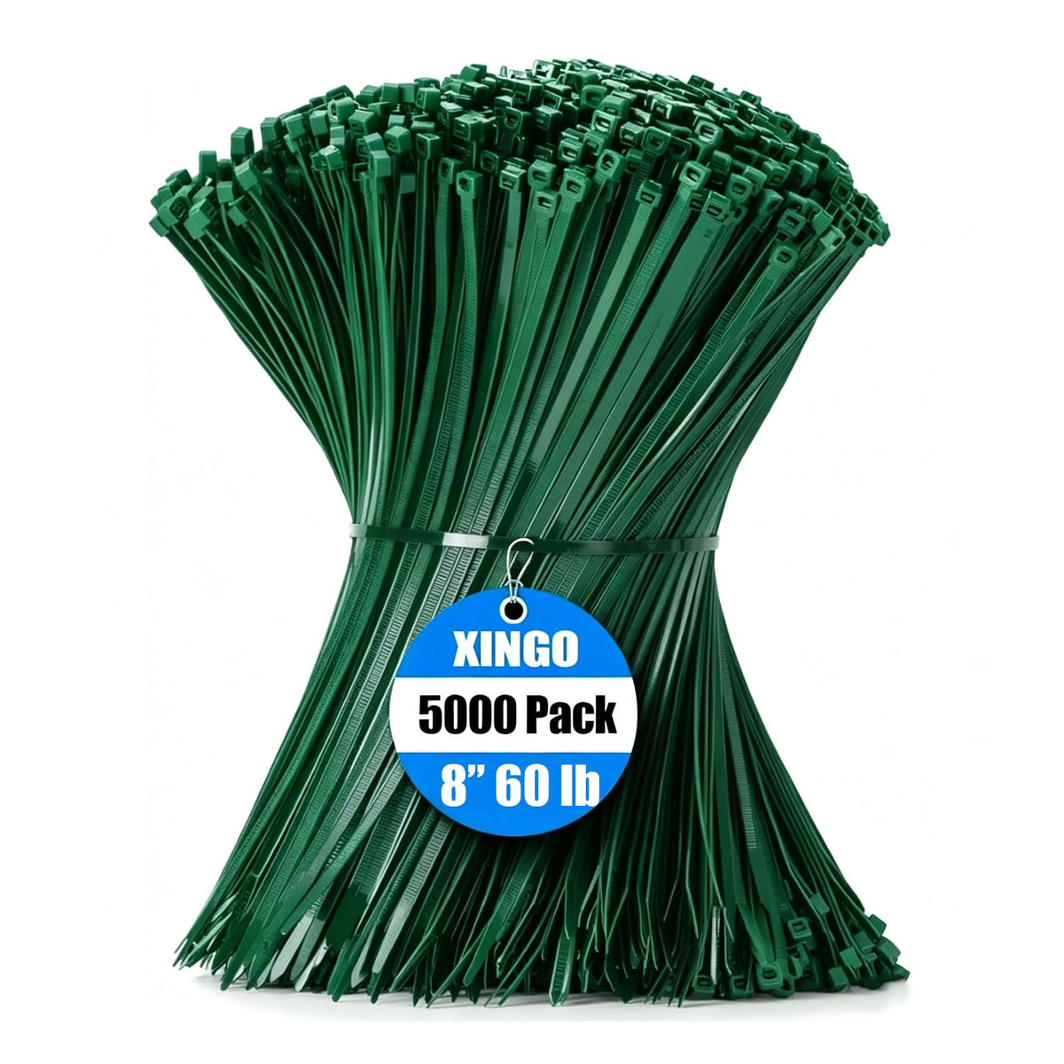 XINGO 1000 PCS Garden Green Zip Ties 8 Inch, 60 LBS Tensile Strength, Self-Locking Nylon Plastic Nylon PA66 Wire Ties for Indoor and Outdoor Use