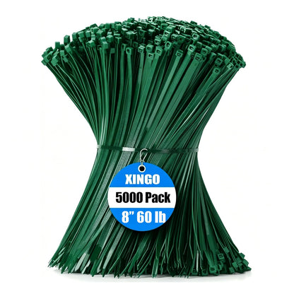 XINGO 1000 PCS Garden Green Zip Ties 8 Inch, 60 LBS Tensile Strength, Self-Locking Nylon Plastic Nylon PA66 Wire Ties for Indoor and Outdoor Use