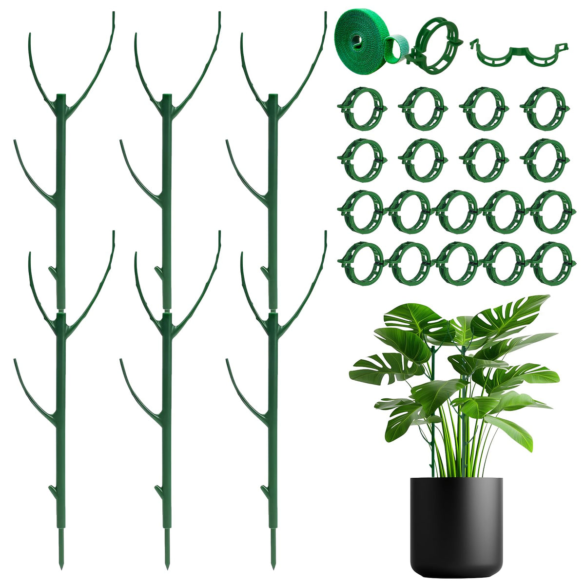 10 Plant Support Stakes for Indoor Plants with Clips & Plant Tie