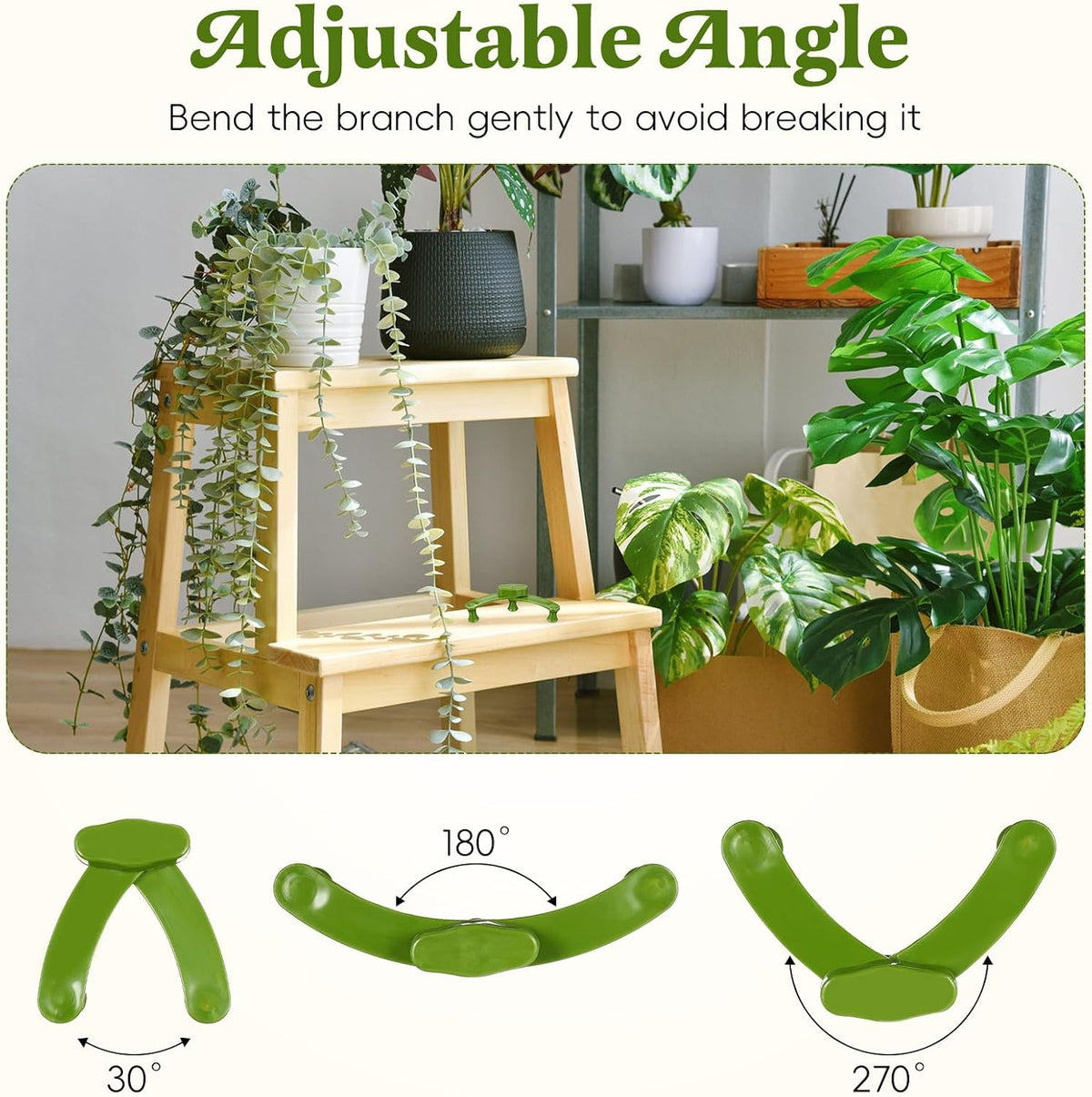 5pcs Plant Branch Benders Clips for Gardening, Reusable Green Twig Bending Clamps for Tree Training and Bonsai Shaping, Adjustable Branch Pullers for Outdoor Plant Support