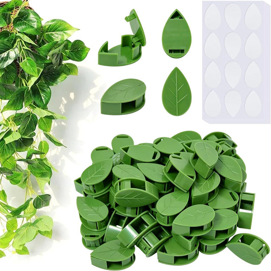 60 PCS Plant Wall Clips with Self Adhesive Stickers, Leaf Shaped Vine Clips