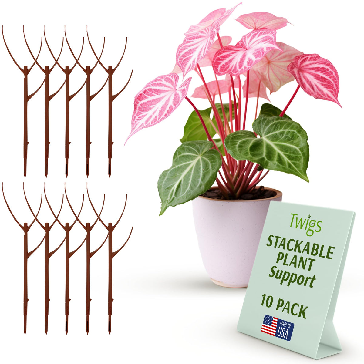 Stackable Monstera Plant Support Stakes, Monstera Dark Green, 5-Pack, 17" L