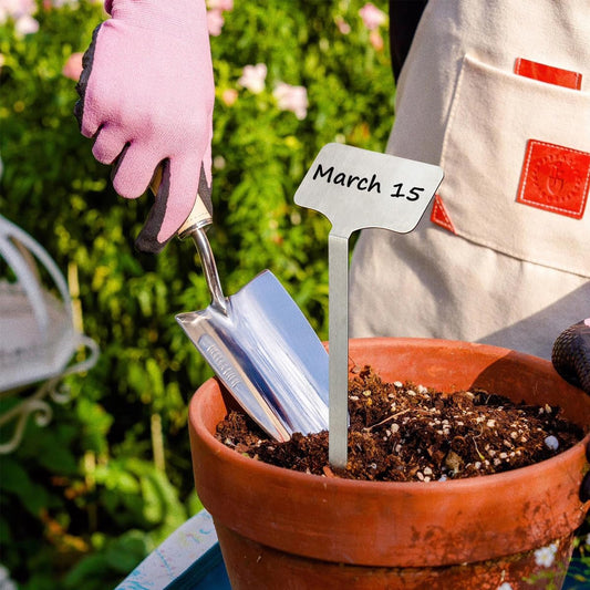 24 Pack Stainless Steel Plant Labels, Waterproof Metal Plant Markers for Outdoor Garden, Greenhouse, Vegetables, Herbs, Flowers - Comes with 2 Permanent Markers (Samll-8 in L)