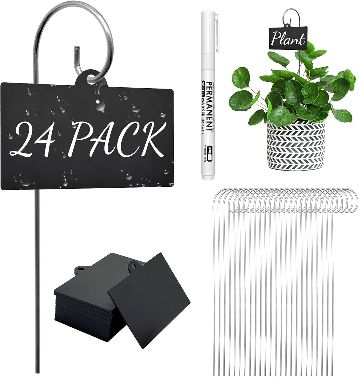 Plant Labels Stakes 24 Pcs, Acrylic Reusable Weatherproof Markers with Pen