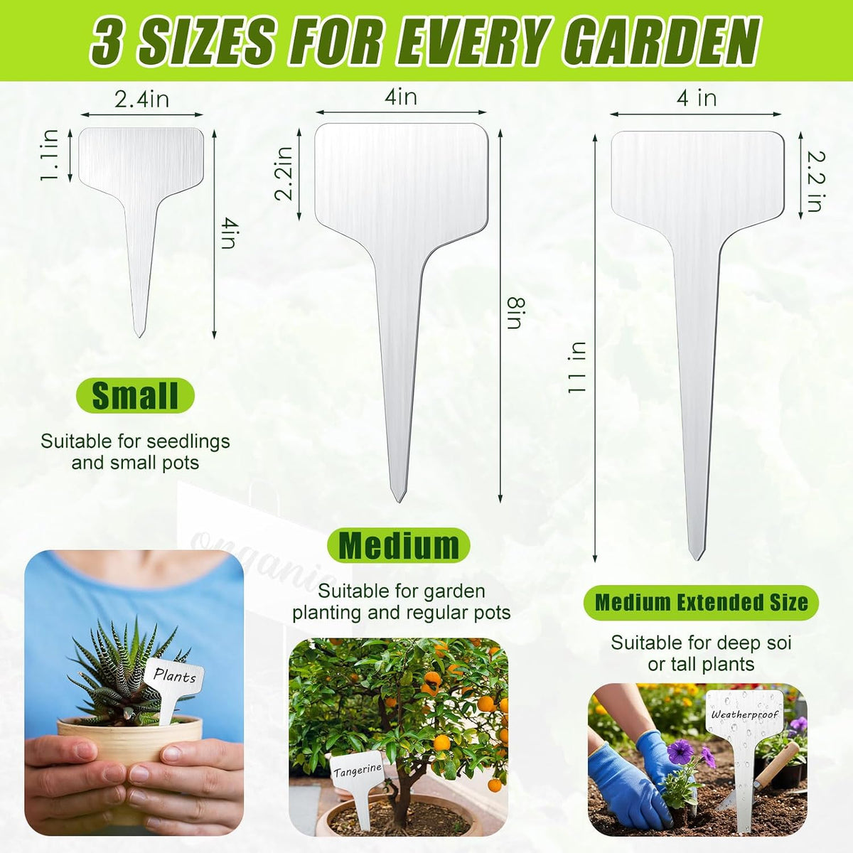Hicarer 24 Pcs Metal Plant Labels, Stainless Steel 4" x 2.4" Garden Markers