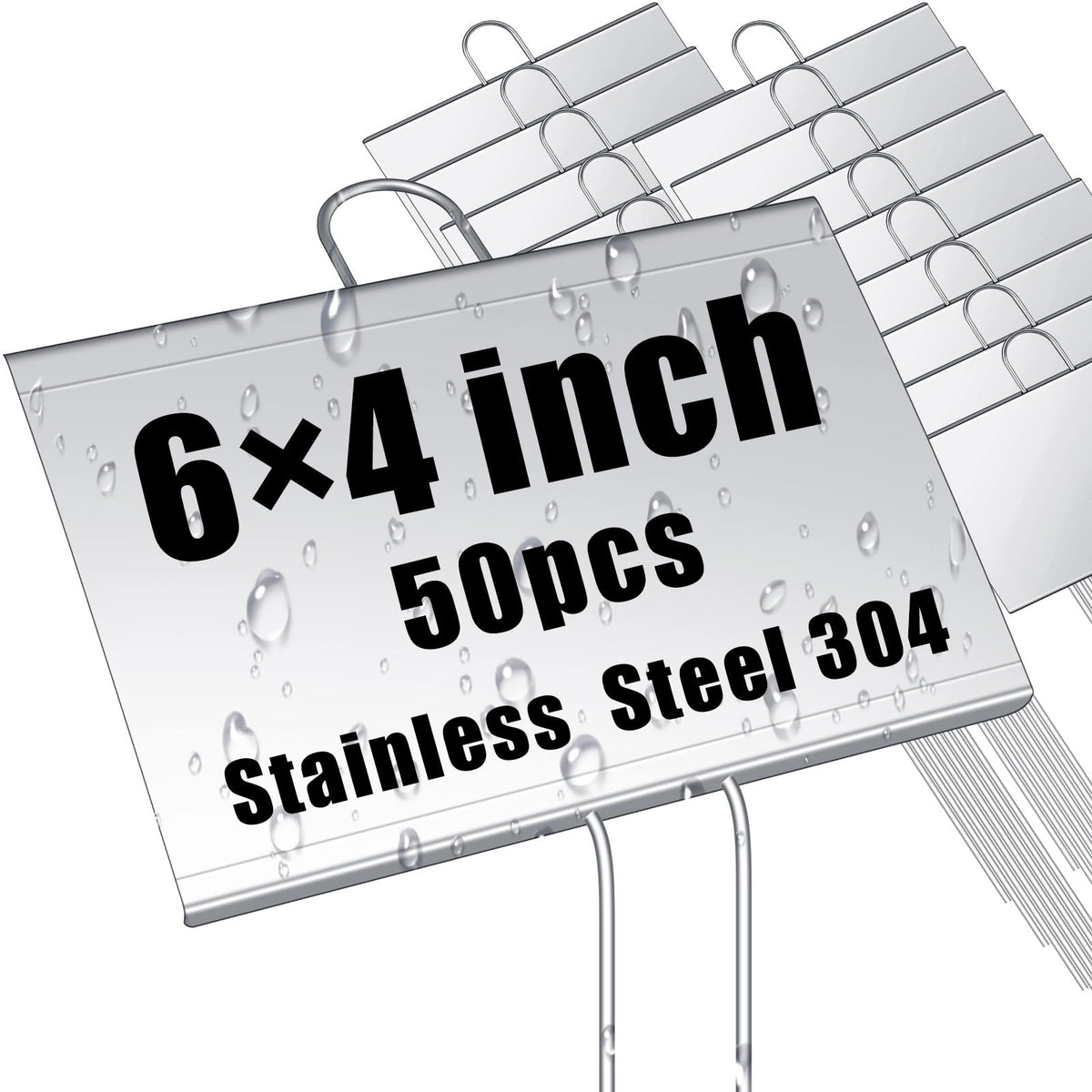 Landhoow 12 Pcs Large Plant Marker, 6'' X 8'' with 13'' Stake, Silver