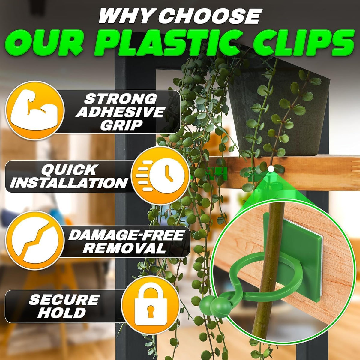 110 Pcs Wall Plant Clips for Climbing Plants, Self-Adhesive (Green)