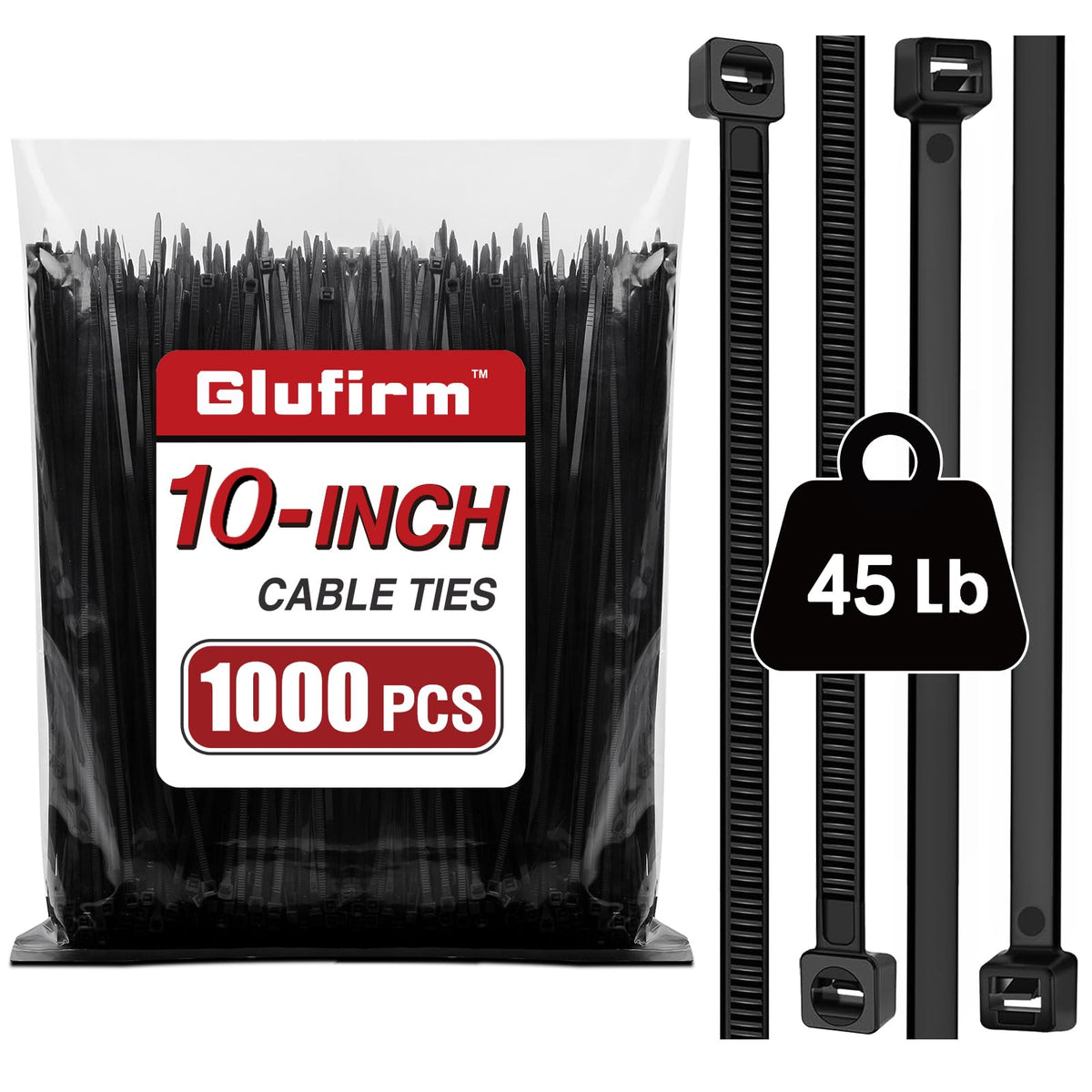 Green Zip Ties 8 inch (1000 Pack), 45lb Tensile Strength, Cable Ties for Indoor and Outdoor Use, UV and Cold Resistant Wire Ties for Home, Garden, Fencing, Glufirm