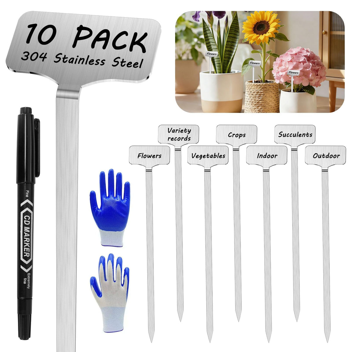304 Stainless Steel Plant Label, 20 Waterproof Metal Plant Label Stakes and Marker Pen, 7.87" Garden Markers for Outdoor Indoor Plants Identification.