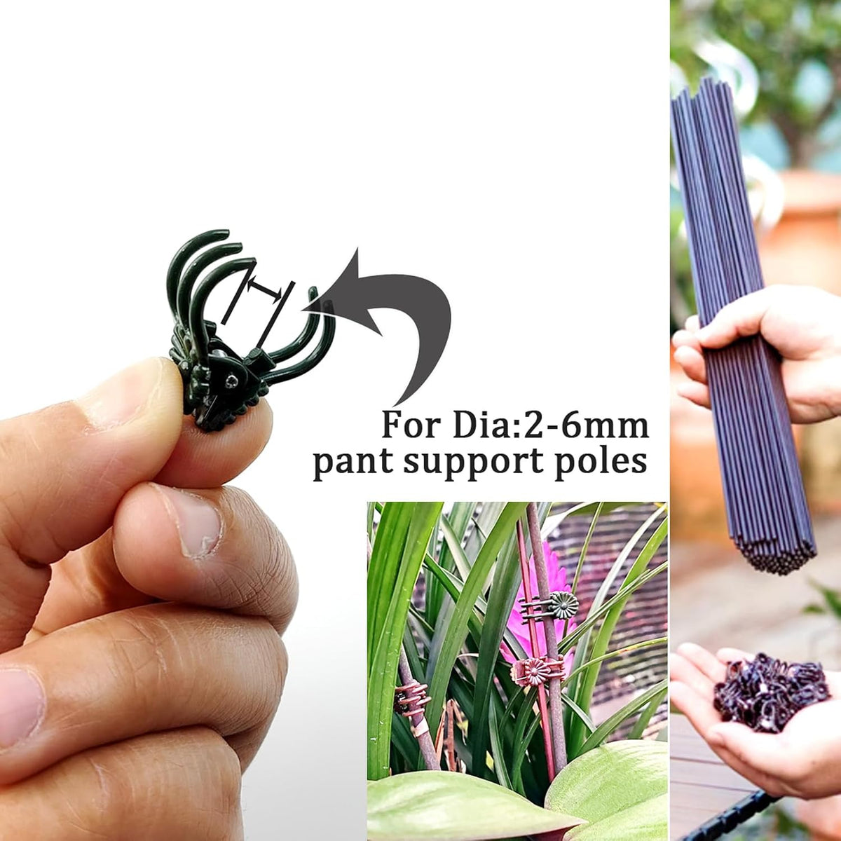 RONYOUNG 200PCS Plant Clips, Orchid Clips Plant Orchid Support Clips Flower and Vine Clips for Supporting Stems Vines Grow Upright Dark Green