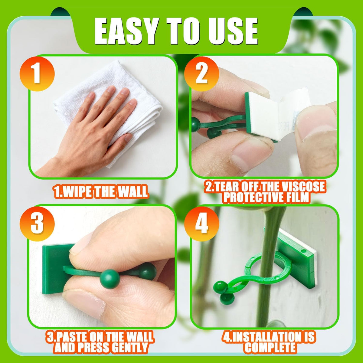 100Pcs Wall Plant Climbing Fixer Clips for Wall Vines Traction Fixing,Green
