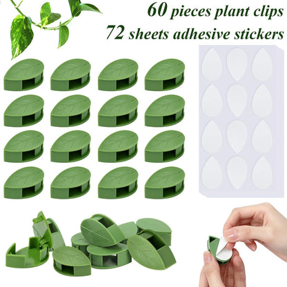 60 PCS Plant Wall Clips with Self Adhesive Stickers, Leaf Shaped Vine Clips