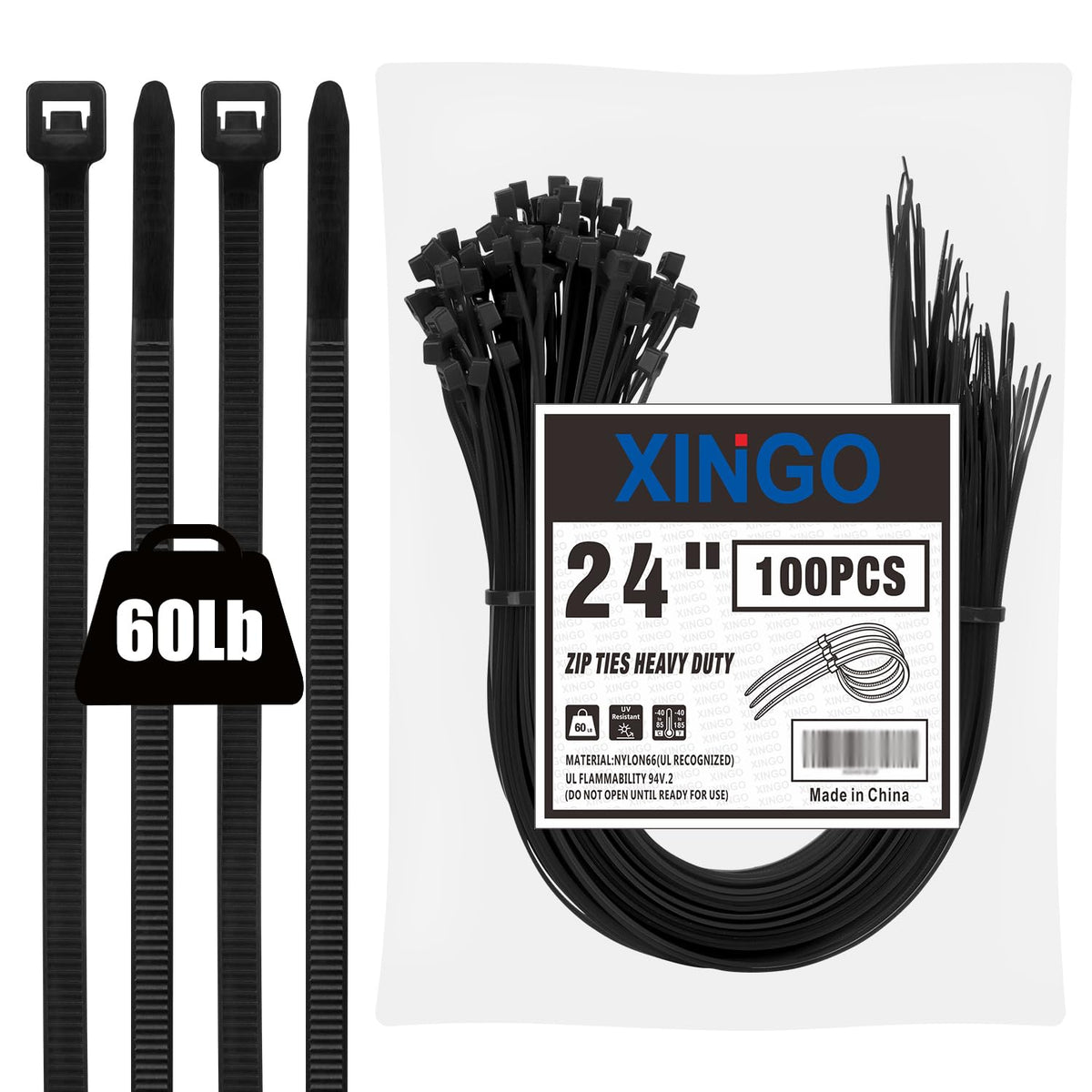 XINGO 18 inch Garden Green Zip Ties Heavy Duty (100 Pack), 60lb Tensile Strength, UV Resistant Cable Ties for indoor and outdoor use