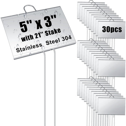 Landhoow 12 Pcs Large Plant Marker, 6'' X 8'' with 13'' Stake, Silver