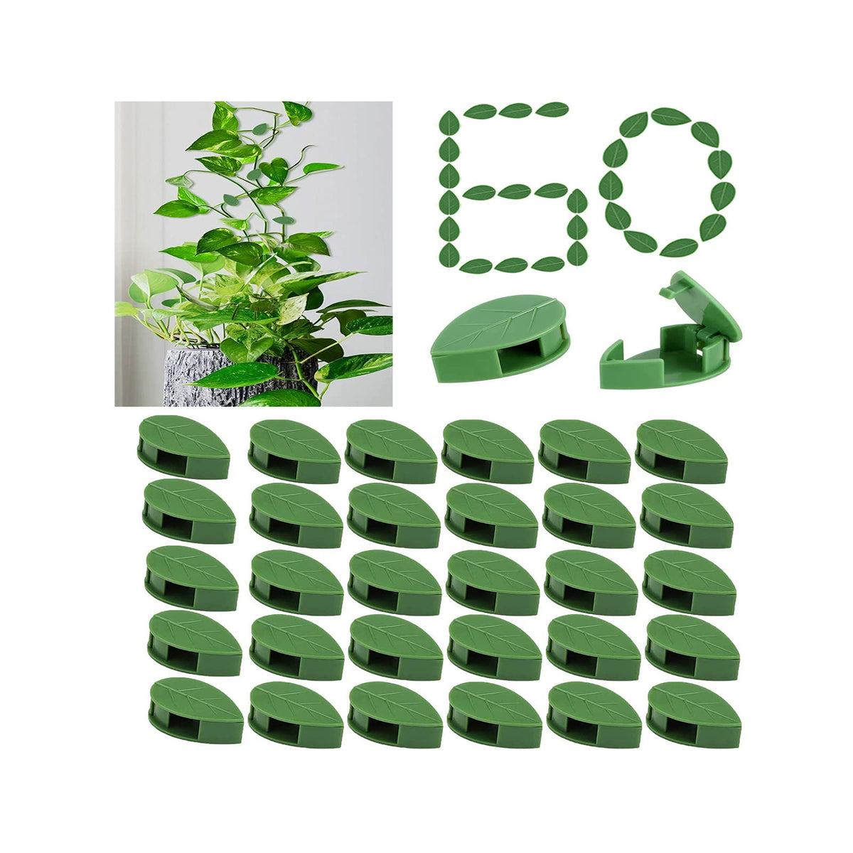 100 Pcs Plant Climbing Wall Fixture Clips Acrylic Self-Adhesive Sticker Plant Fixer Vine Traction Invisible Holder Climbing Plant Green Leaf Vines Hook Fixing Clip Indoor Outdoor Decoration