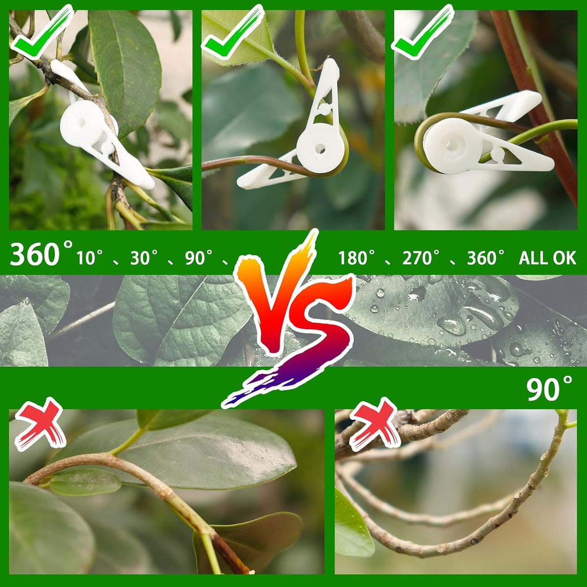 YBB 60 Pcs 360 Degree Adjustable Plant Clips, Plant Branches Bender Stem Trainer Clips for Low Stress Training (Green + White)