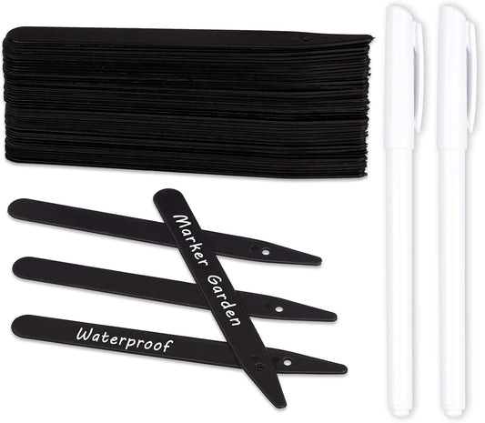 Whaline 200Pcs Thick Plastic Plant Labels Black Waterproof Garden Stake Sign Tags Garden Markers for Outdoor Seedlings Potted Flowers with 2 Marker Pen and A Roll of Twine (6 Inch)