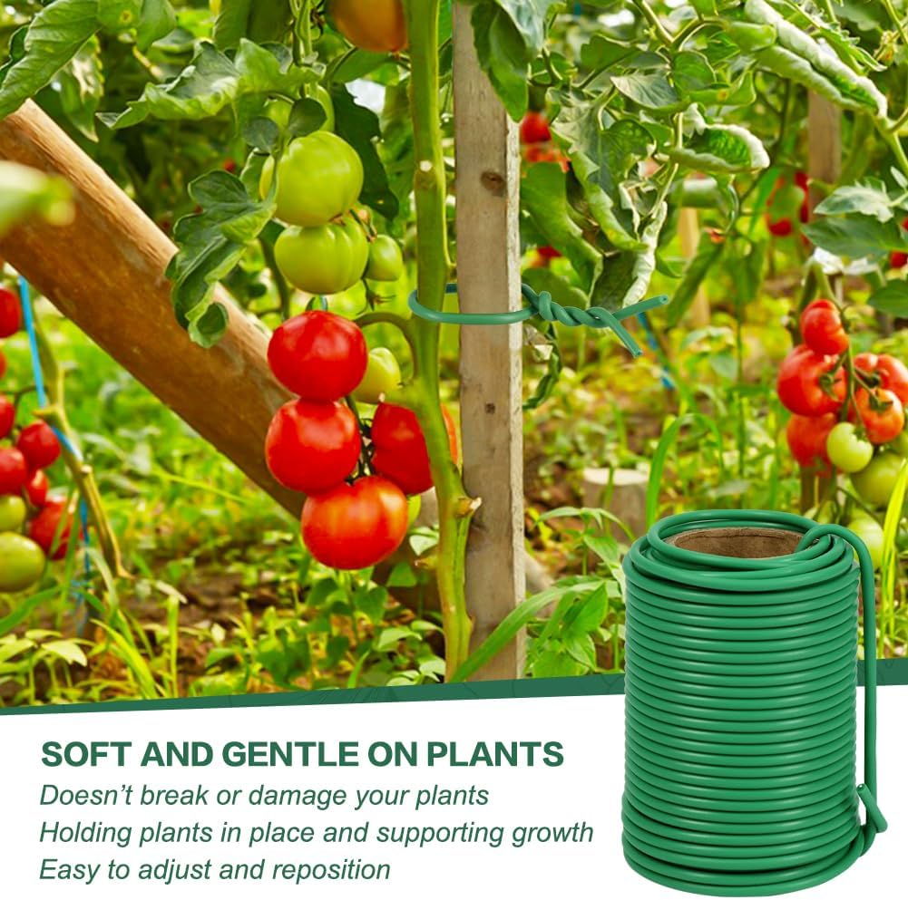 Tenn Well 66ft 3.5mm Garden Wire Rubber Coated Green Ties for Plants