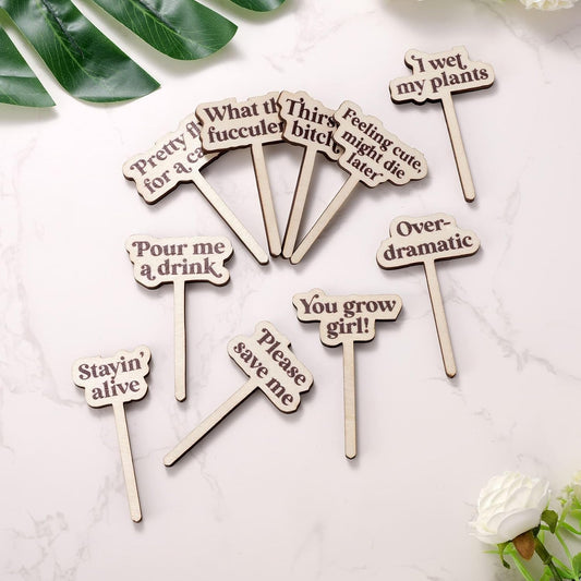 Funny Plant Stakes Set - 10 Pack Plants Markers with Humorous Sayings Gifts for Plant Lovers, Cute Garden Tag Decor Gift for Outdoor Indoor Flower Greenery, Succulent Pots Plants Labels