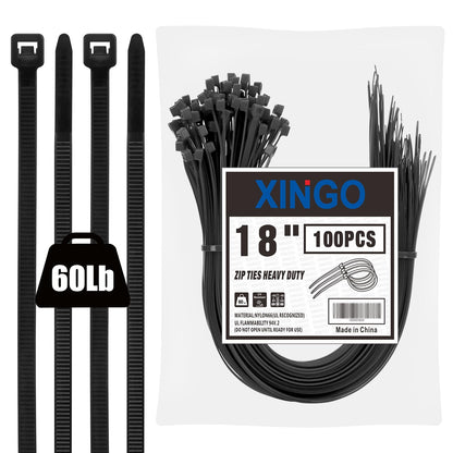 XINGO 18 inch Garden Green Zip Ties Heavy Duty (100 Pack), 60lb Tensile Strength, UV Resistant Cable Ties for indoor and outdoor use