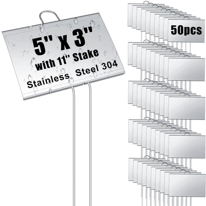 Landhoow 12 Pcs Large Plant Marker, 6'' X 8'' with 13'' Stake, Silver