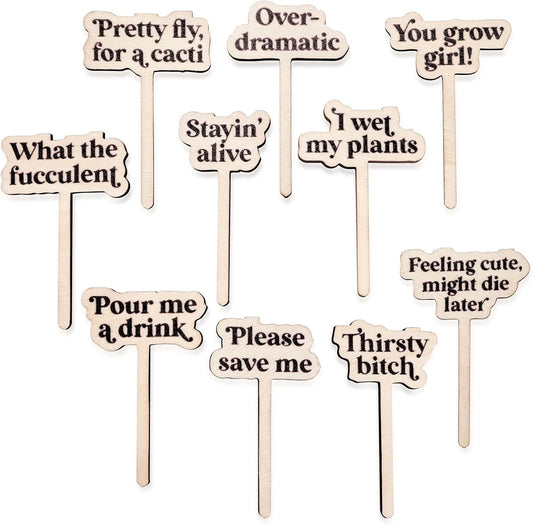 Funny Plant Stakes Set - 10 Pack Plants Markers with Humorous Sayings Gifts for Plant Lovers, Cute Garden Tag Decor Gift for Outdoor Indoor Flower Greenery, Succulent Pots Plants Labels