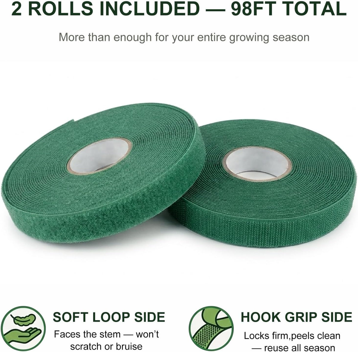 Plant Tape – Reusable Hook and Loop Plant Ties for Climbing Plants, Adjustable Garden Tape for Tomatoes, Vines & Indoor Plants | Nylon, 0.47 in Wide | 2 Rolls, 98ft