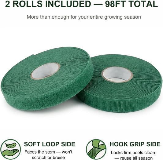 Plant Tape – Reusable Hook and Loop Plant Ties for Climbing Plants, Adjustable Garden Tape for Tomatoes, Vines & Indoor Plants | Nylon, 0.47 in Wide | 2 Rolls, 98ft