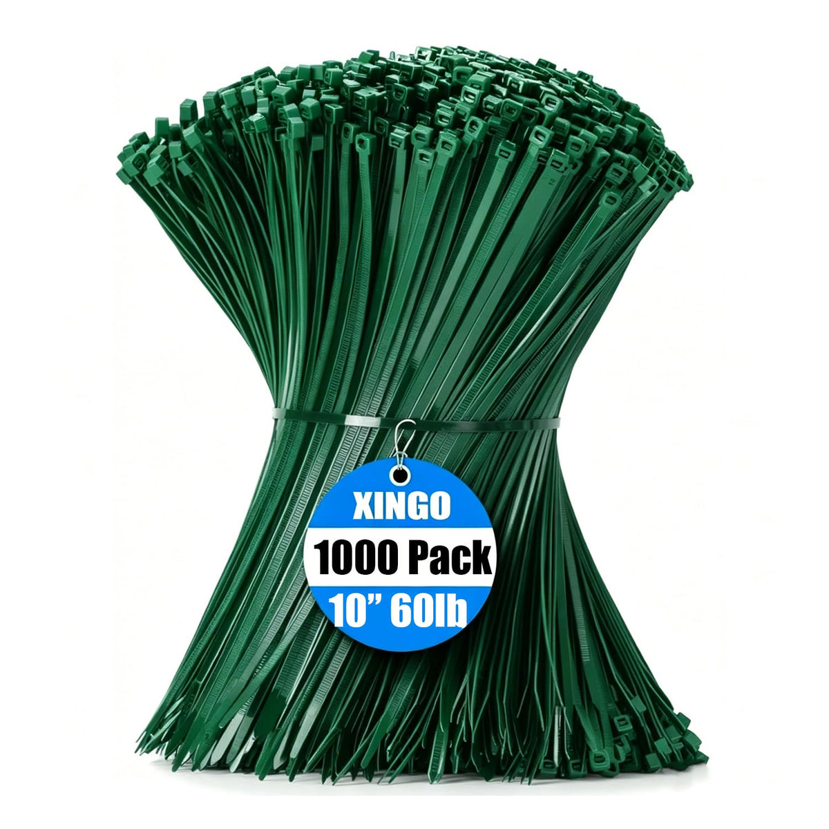 XINGO 1000 PCS Garden Green Zip Ties 8 Inch, 60 LBS Tensile Strength, Self-Locking Nylon Plastic Nylon PA66 Wire Ties for Indoor and Outdoor Use