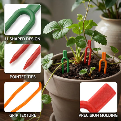 180 Pcs Plant Pins for Indoor Plants, Reusable U-Shaped Plastic Garden Clips for Strawberry Runners and Vine Support, Securing Plant Cuttings and Garden Fabric, Durable Gardening Tools
