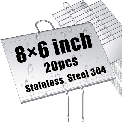 Landhoow 12 Pcs Large Plant Marker, 6'' X 8'' with 13'' Stake, Silver