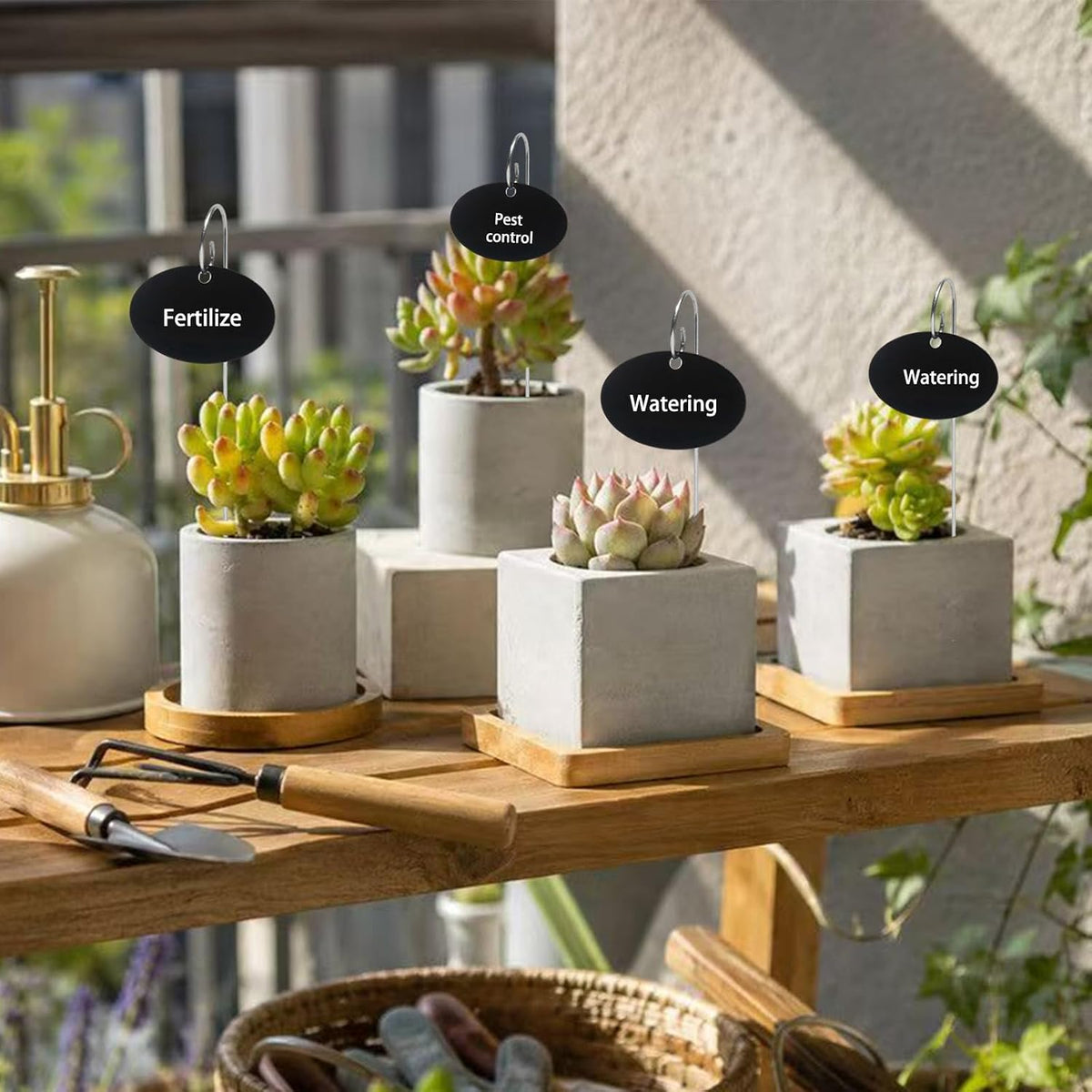 25Pcs Plant Labels, Black Acrylic Plant Labels with Metal Stakes