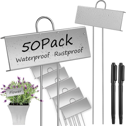 WSICSE 50-Pack Metal Plant Labels, 10.6 in Garden Markers with Pen, Silver