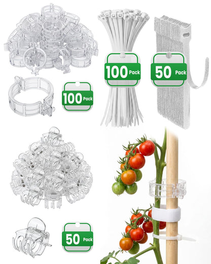 300Pcs Green Tomato Clips,Plastic Trellis Clips,Reusable Plant Support Clips for Tomatoes,Cucumbers,and Vines,Garden Supplies for Vertical Growing