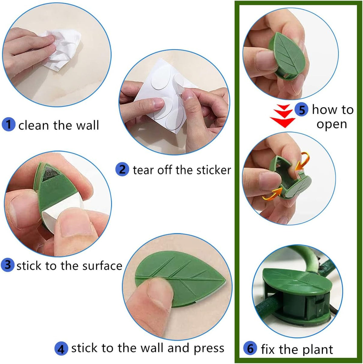 100 Pcs Plant Climbing Wall Fixture Clips Acrylic Self-Adhesive Sticker Plant Fixer Vine Traction Invisible Holder Climbing Plant Green Leaf Vines Hook Fixing Clip Indoor Outdoor Decoration