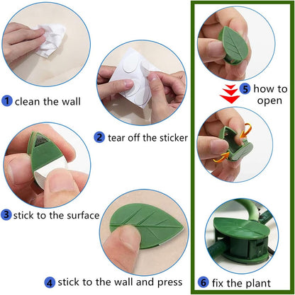 100 Pcs Plant Climbing Wall Fixture Clips Acrylic Self-Adhesive Sticker Plant Fixer Vine Traction Invisible Holder Climbing Plant Green Leaf Vines Hook Fixing Clip Indoor Outdoor Decoration