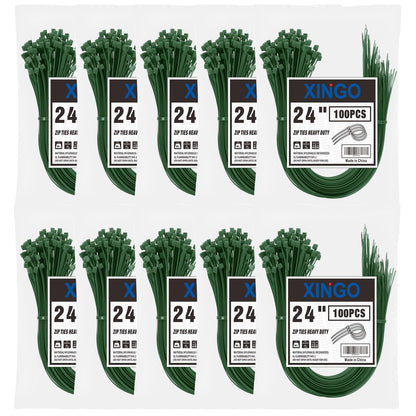 XINGO 24 inch Garden Green Zip Ties Heavy Duty (100 Pack), 60lb Tensile Strength, UV Resistant Cable Ties for indoor and outdoor use