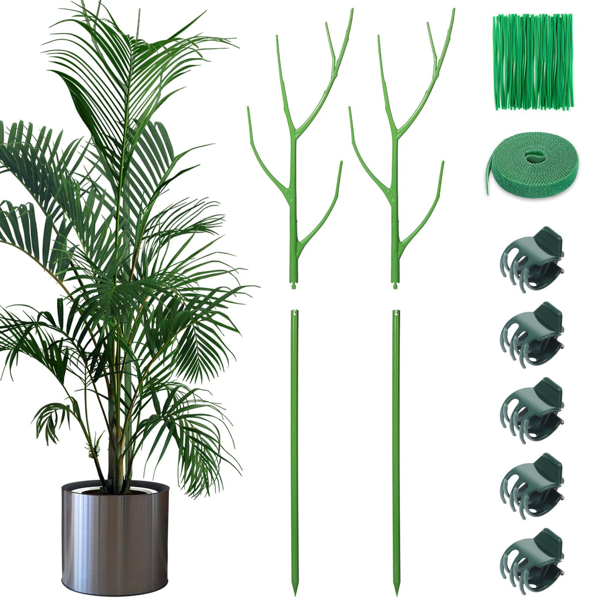 ROADPLUM 6 Pack 39.37" Detachable Twig Plant Support Stakes Set, Blends in to Plant, Branch Plant Sticks with Orchid Clips Twist Plant Ties, Twig Trellis for Indoor Outdoor Plants Potted Plants Flower